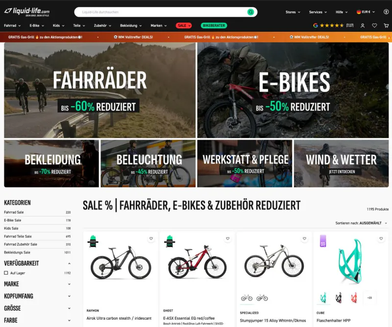 Liquid Life Sale Übersicht, Shopify Plus Onlineshop betreut von ONE COMMERCE